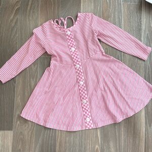 Ricrac & Ruffles - Pink striped dress - 3T